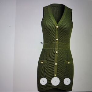 Commense Sleeveless Textured Buttoned Fitted Sweater Dress